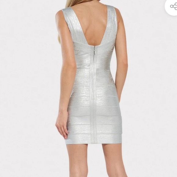 HERVE LEGER V Neck Bandage Dress Bodycon Foil - Picture 2 of 9